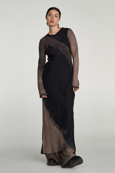 Long Sleeve Core Slip Dress - Emulsion Print