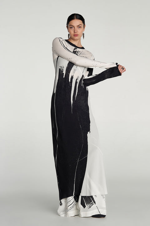 Long Sleeve Core Slip Dress - Etch Print